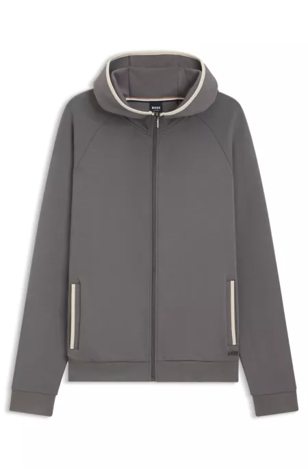 Contrast-binding zip-up hoodie in a cotton blend