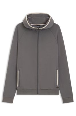 Contrast-binding zip-up hoodie in a cotton blend, Dark Grey