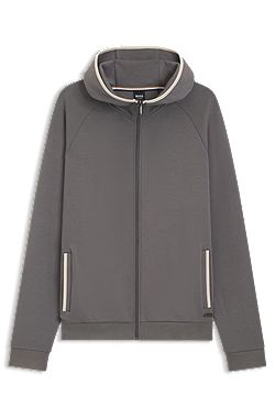 Sweat à capuche zippé en coton mélangé avec bordure contrastante