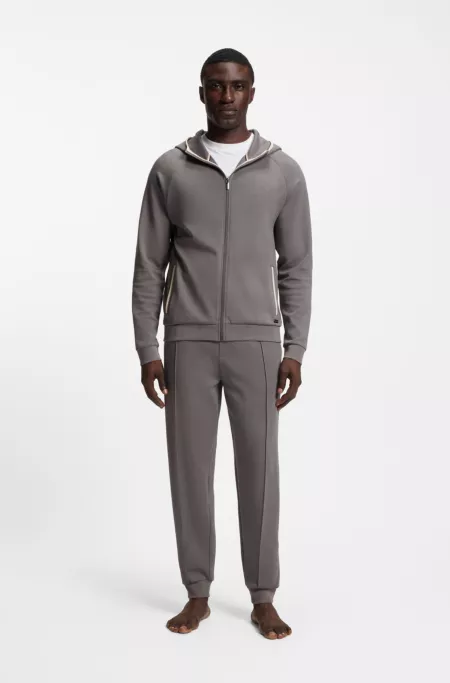 Contrast-binding zip-up hoodie in a cotton blend