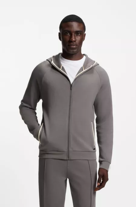 Contrast-binding zip-up hoodie in a cotton blend