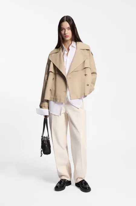 Short trench jacket in cotton and linen