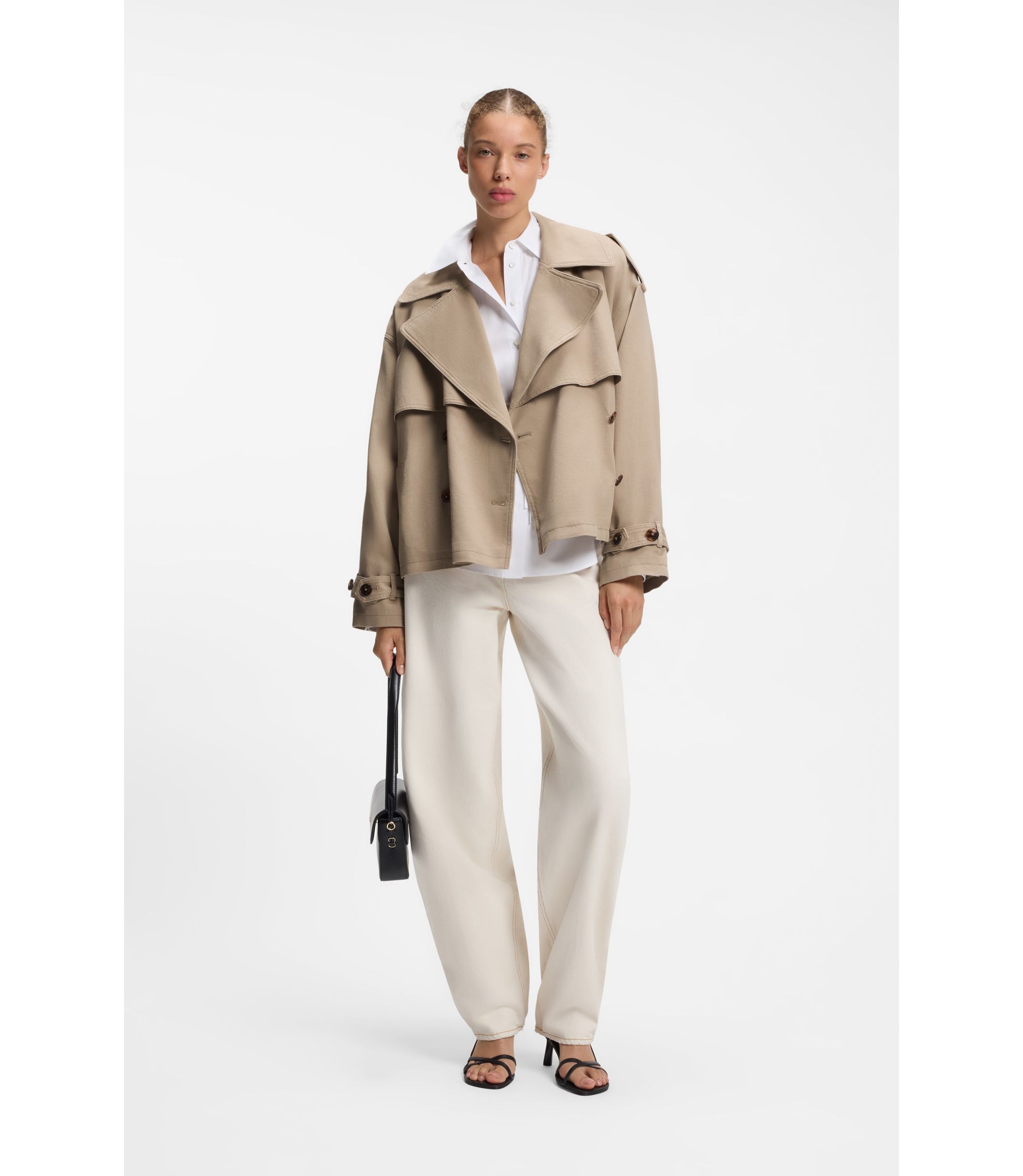 HUGO - Short trench jacket in cotton and linen - Light Brown