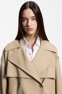 Short trench jacket in cotton and linen, Light Brown