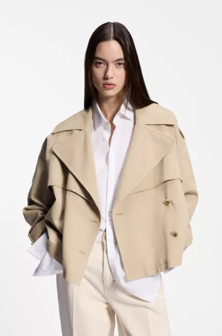 Short trench jacket in cotton and linen
