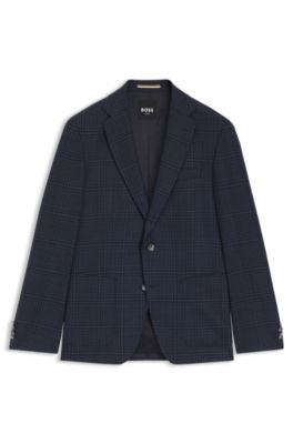 Chaqueta slim fit de lana virgen a cuadros, Celeste