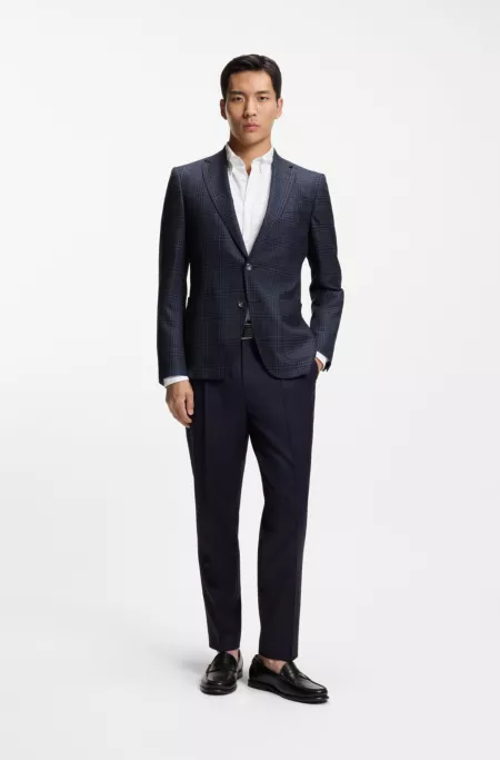 Checked slim-fit jacket in virgin wool