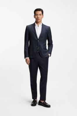 Checked slim-fit jacket in virgin wool, Light Blue
