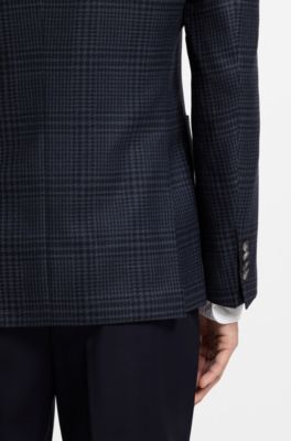 Checked slim-fit jacket in virgin wool, Light Blue