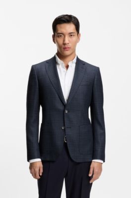Checked slim-fit jacket in virgin wool, Light Blue