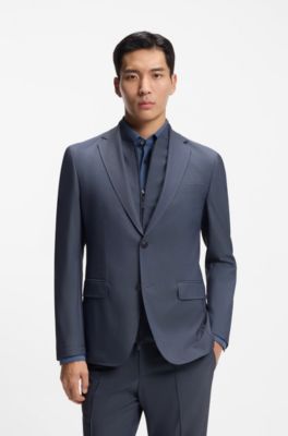 Traje slim fit de tres piezas con chaleco con cremallera, Celeste