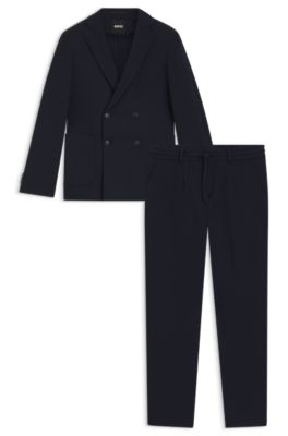 Traje slim fit de dos piezas en tejido t&eacute;cnico el&aacute;stico, Azul oscuro