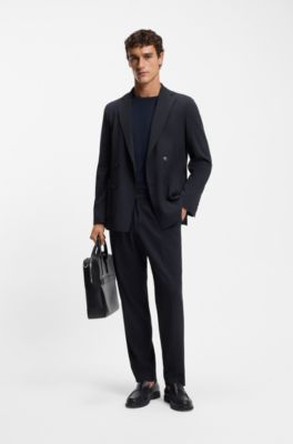 Traje slim fit de dos piezas en tejido t&eacute;cnico el&aacute;stico, Azul oscuro