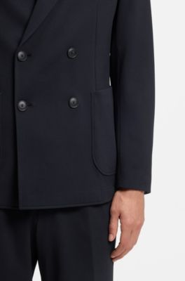 Traje slim fit de dos piezas en tejido t&eacute;cnico el&aacute;stico, Azul oscuro