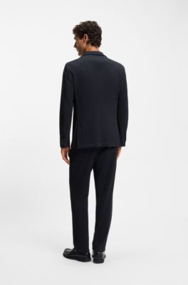 Traje slim fit de dos piezas en tejido t&eacute;cnico el&aacute;stico, Azul oscuro