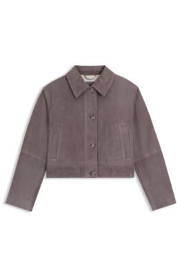Veste style camionneur en cuir su&eacute;d&eacute;, Violet clair