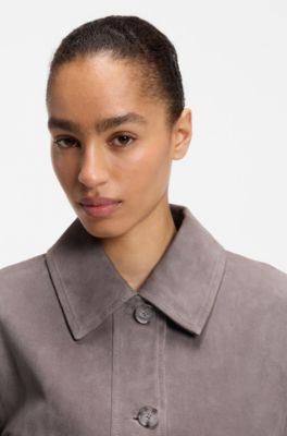 Suede jacket in a trucker style, Light Purple