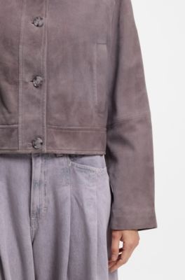 Veste style camionneur en cuir su&eacute;d&eacute;, Violet clair