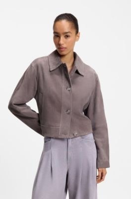 Veste style camionneur en cuir su&eacute;d&eacute;, Violet clair