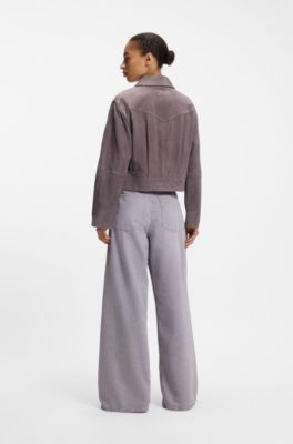 Veste style camionneur en cuir su&eacute;d&eacute;, Violet clair