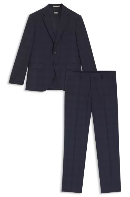 Two-piece regular-fit suit in checked virgin wool
