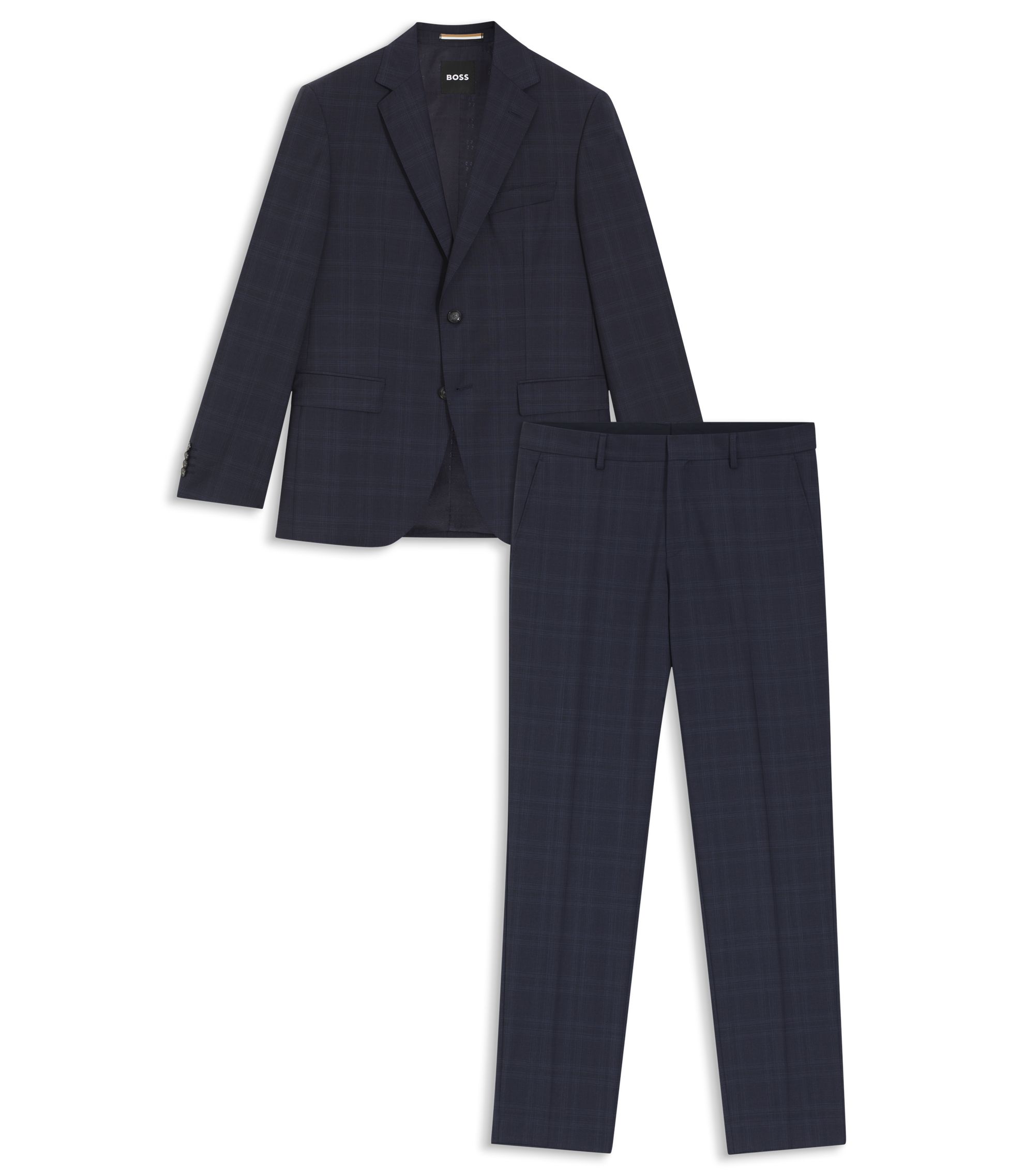 専用様【新品未着用】HUGO BOSS ブルー チェック柄 スーツ BOSS - Two-piece regular-fit suit in checked virgin wool - Dark Blue