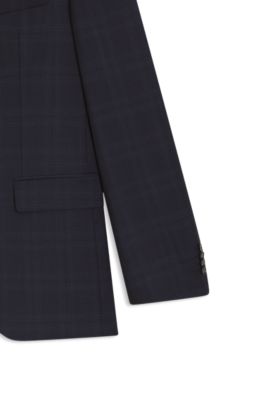 Costume deux pi&egrave;ces Regular en laine vierge &agrave; carreaux, Bleu fonc&eacute;