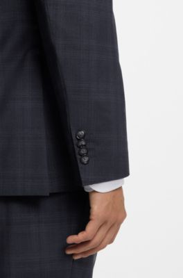 Costume deux pi&egrave;ces Regular en laine vierge &agrave; carreaux, Bleu fonc&eacute;