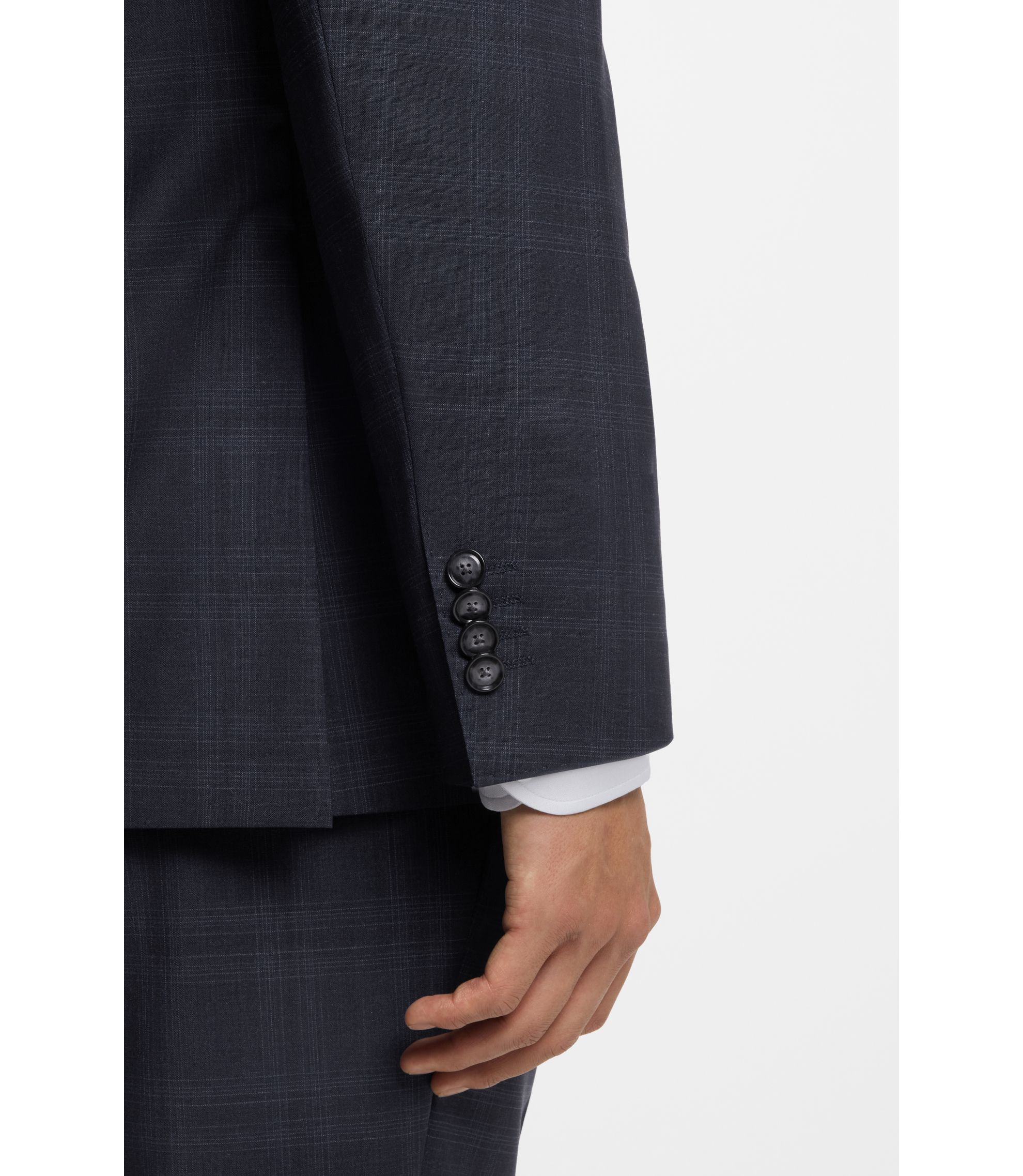 BOSS - Two-piece regular-fit suit in checked virgin wool - Dark Blue