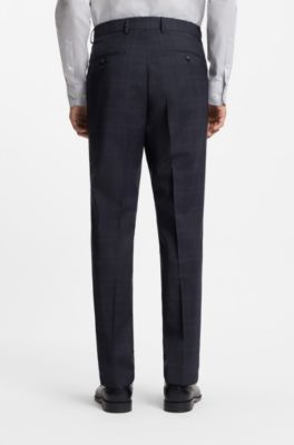 Costume deux pi&egrave;ces Regular en laine vierge &agrave; carreaux, Bleu fonc&eacute;