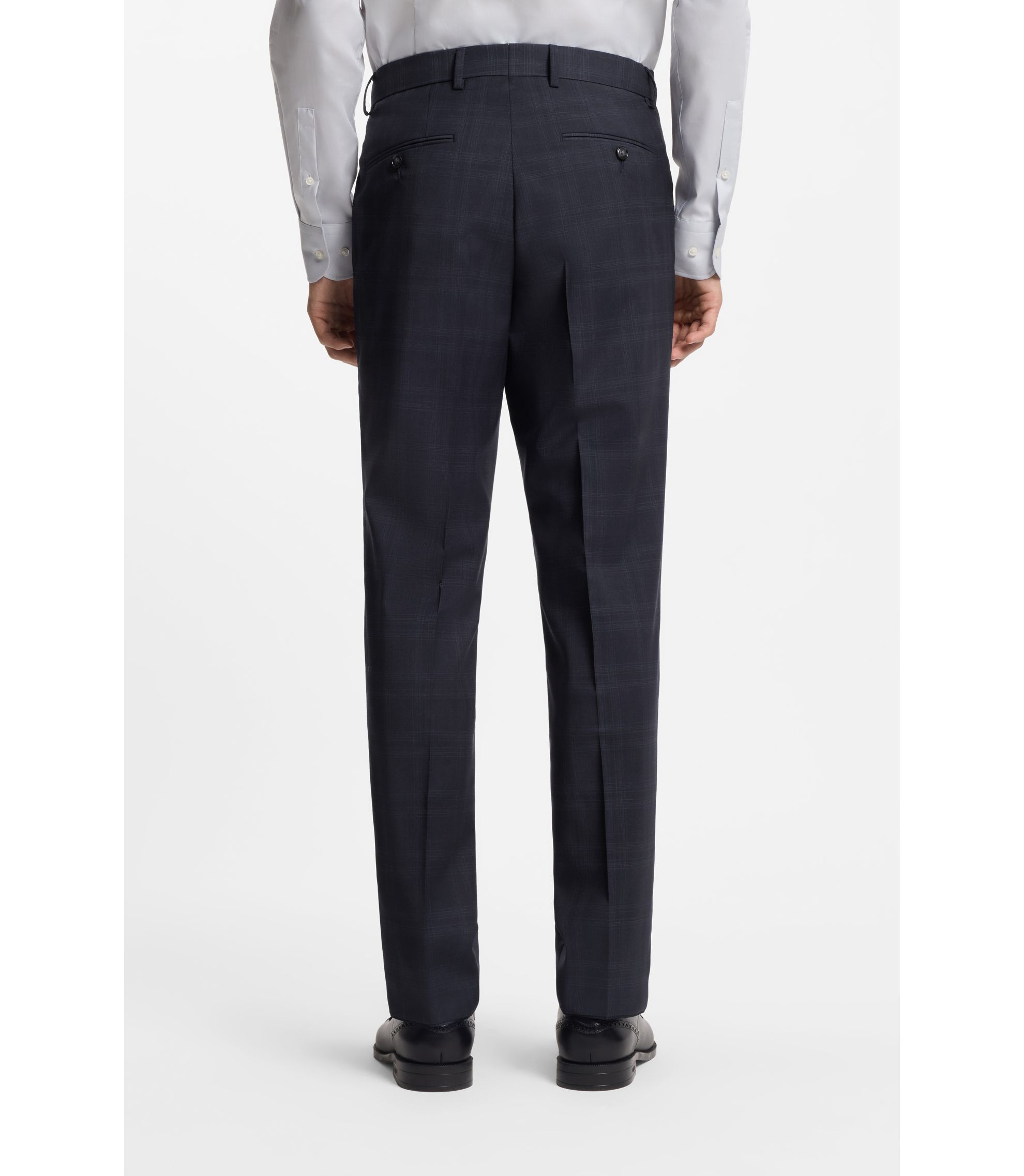 BOSS - Two-piece regular-fit suit in checked virgin wool - Dark Blue
