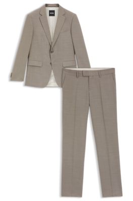 Traje slim fit de dos piezas de pa&ntilde;o el&aacute;stico con microestampado, Caqui