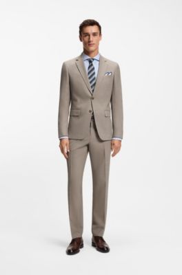 Traje slim fit de dos piezas de pa&ntilde;o el&aacute;stico con microestampado, Caqui