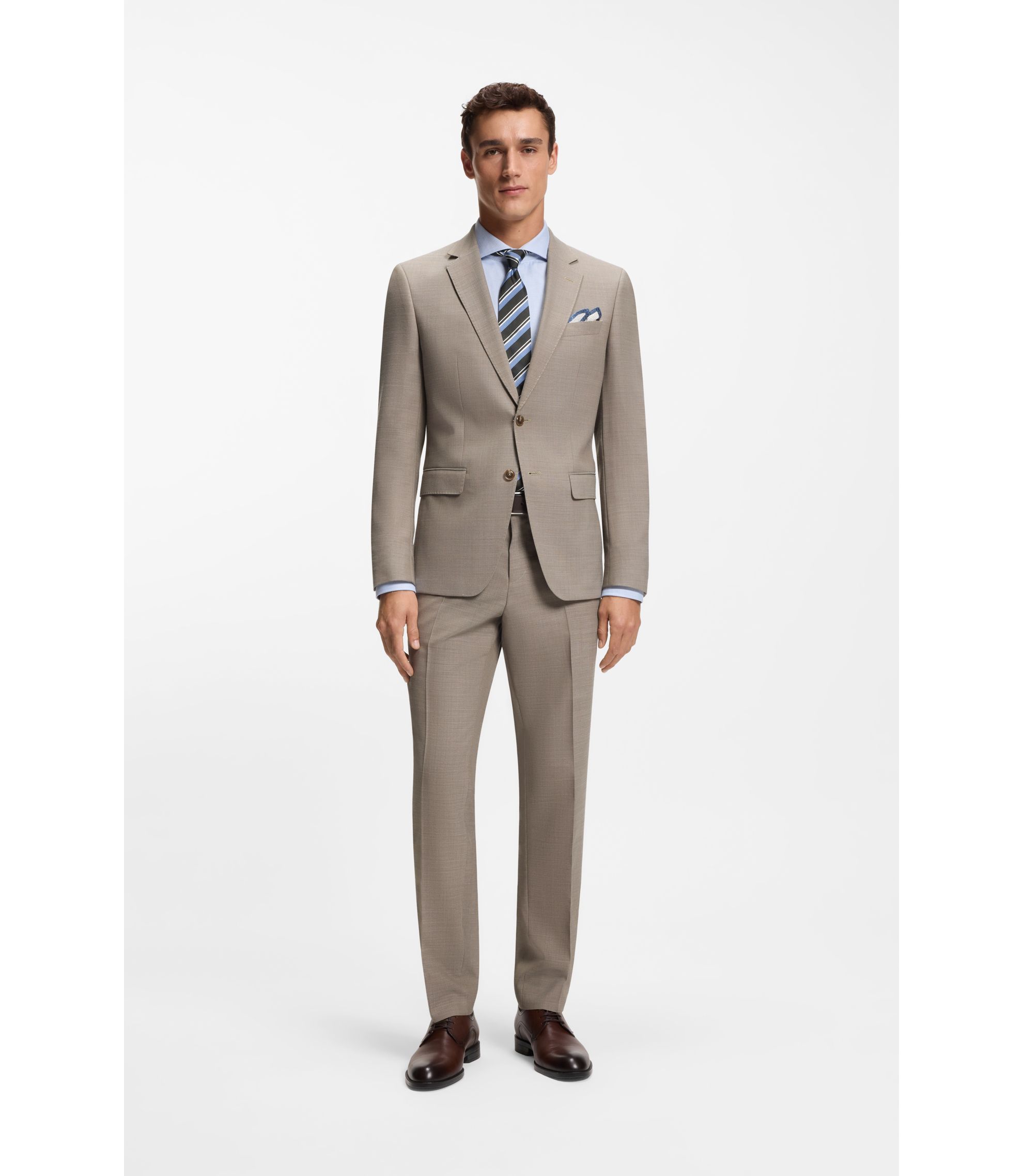 BOSS - Micro-patterned two-piece slim-fit suit in stretch cloth