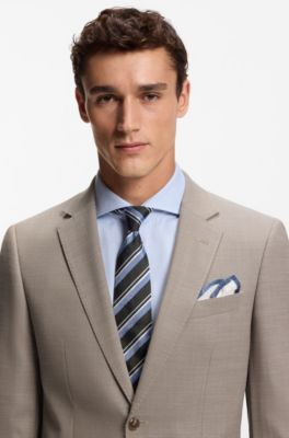 Traje slim fit de dos piezas de pa&ntilde;o el&aacute;stico con microestampado, Caqui