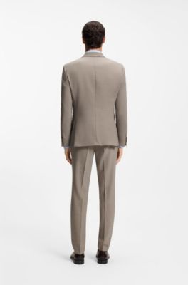 Micro-patterned two-piece slim-fit suit in stretch cloth, Khaki