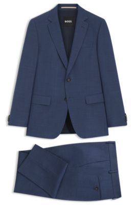 Traje slim fit de dos piezas de pa&ntilde;o el&aacute;stico con microestampado, Celeste