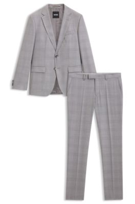 Traje slim fit de dos piezas en lana virgen y seda, Plata