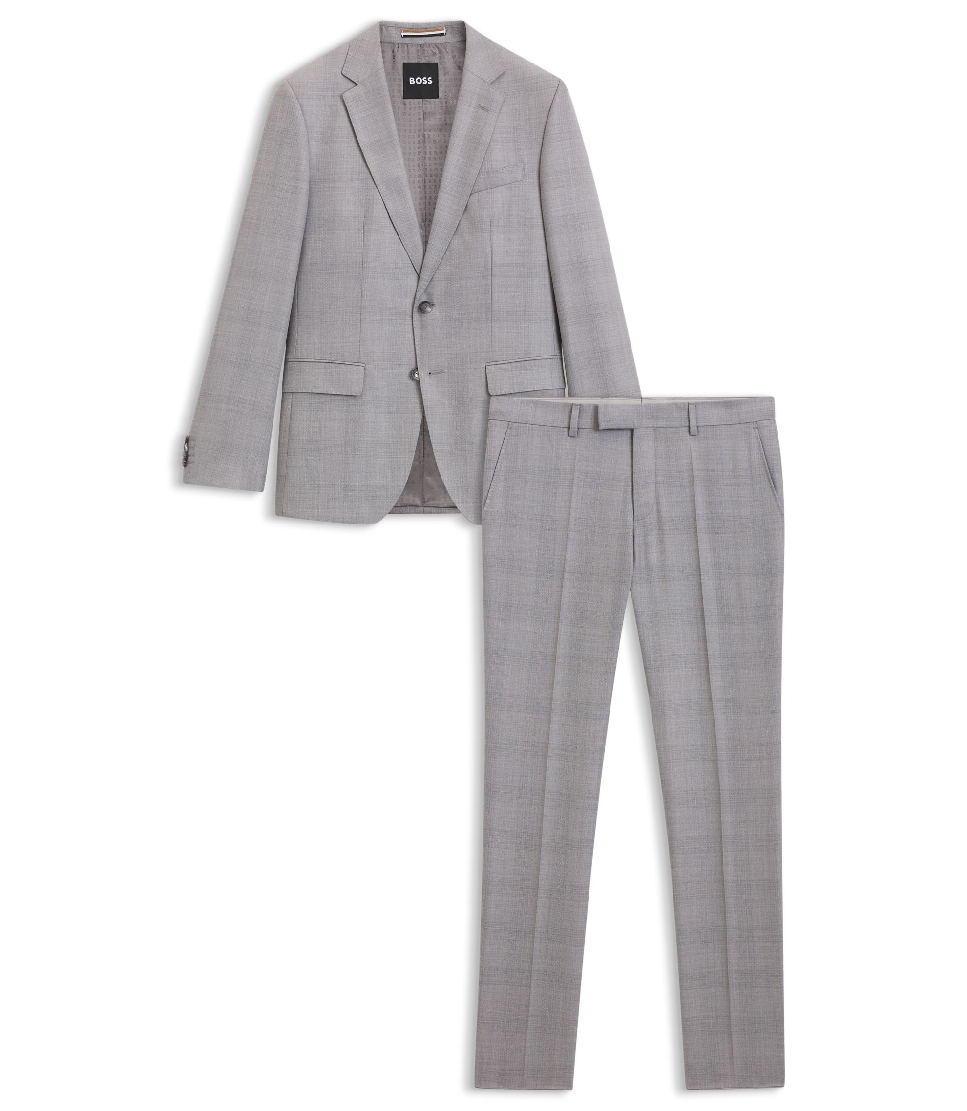 BOSS - Two-piece slim-fit suit in virgin wool and silk - Silver