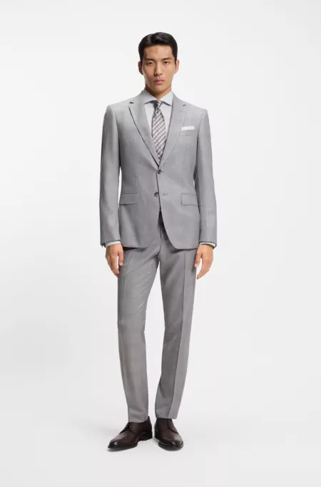 Two-piece slim-fit suit in virgin wool and silk