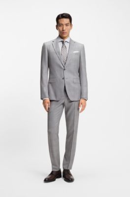 Traje slim fit de dos piezas en lana virgen y seda, Plata