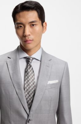 Two-piece slim-fit suit in virgin wool and silk, Silver