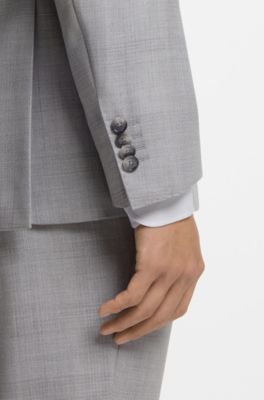 Traje slim fit de dos piezas en lana virgen y seda, Plata