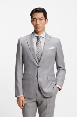 Traje slim fit de dos piezas en lana virgen y seda, Plata