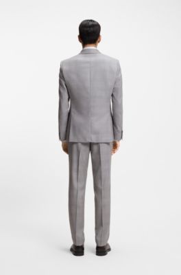 Traje slim fit de dos piezas en lana virgen y seda, Plata