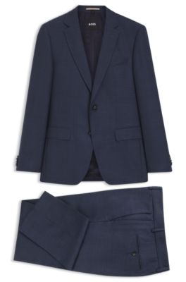 Traje slim fit de dos piezas en lana virgen y seda, Celeste