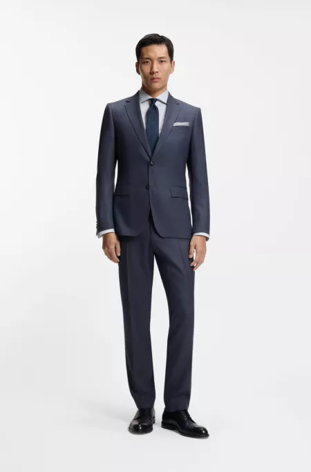 Two-piece slim-fit suit in virgin wool and silk