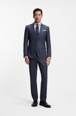 Traje slim fit de dos piezas en lana virgen y seda, Celeste