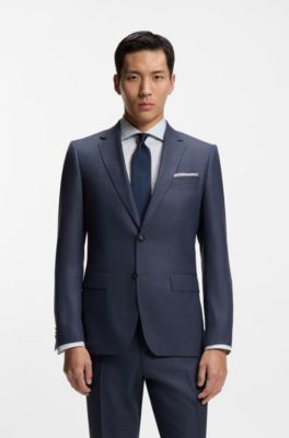 Traje slim fit de dos piezas en lana virgen y seda, Celeste