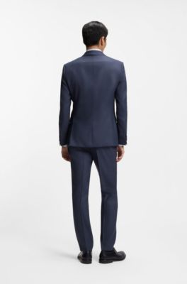 Traje slim fit de dos piezas en lana virgen y seda, Celeste